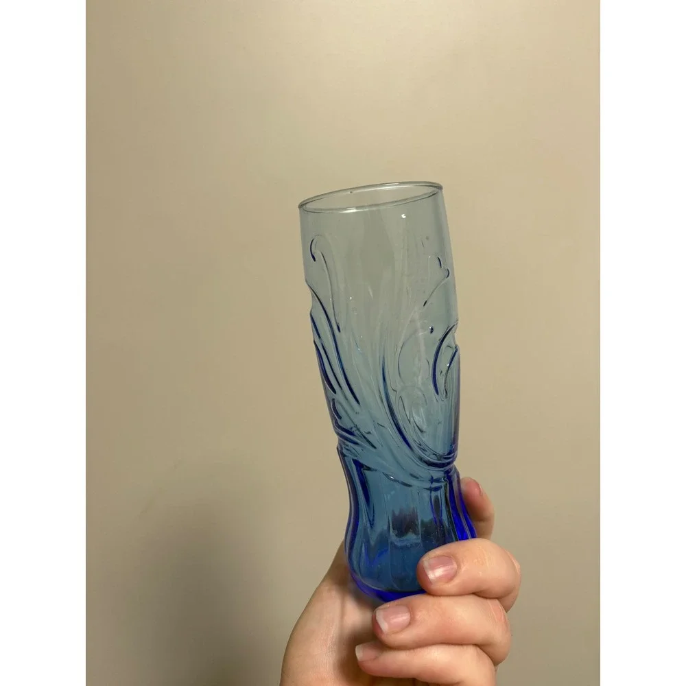 VTG butterfly Coca Cola Blue Glass Tumbler Swirl Design Collectible glassware